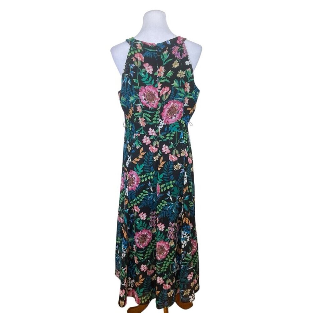 Tommy Hilfiger Black Floral Chiffon Sleeveless Zip Trapeze Dress 12 boho No Belt - Picture 5 of 10